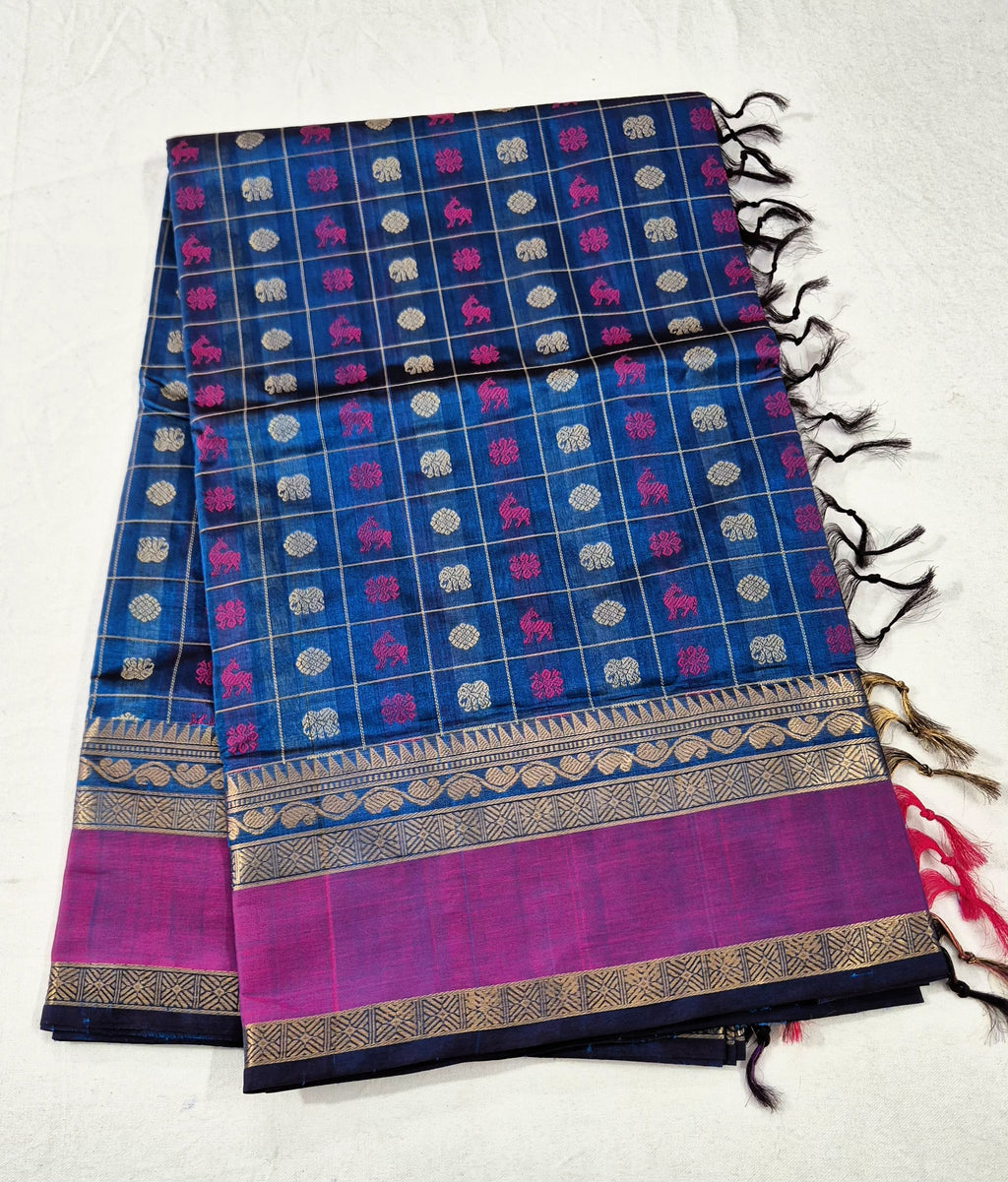 Zari Kissed 1000 Butta Silkcotton Saree -BLUE