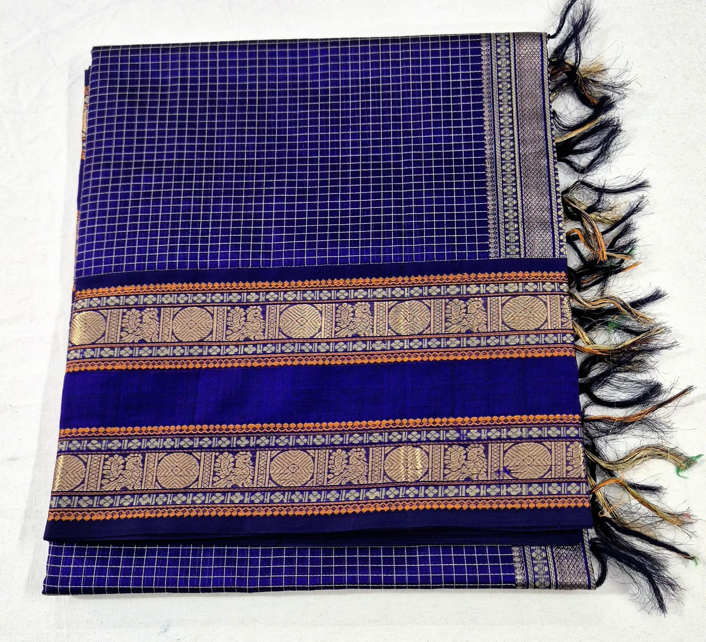 Zari kissed Checked design Silkcotton -BLU