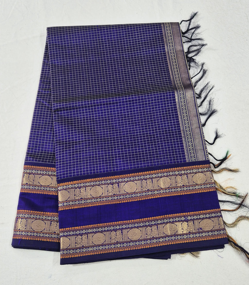 Zari kissed Checked design Silkcotton -BLU