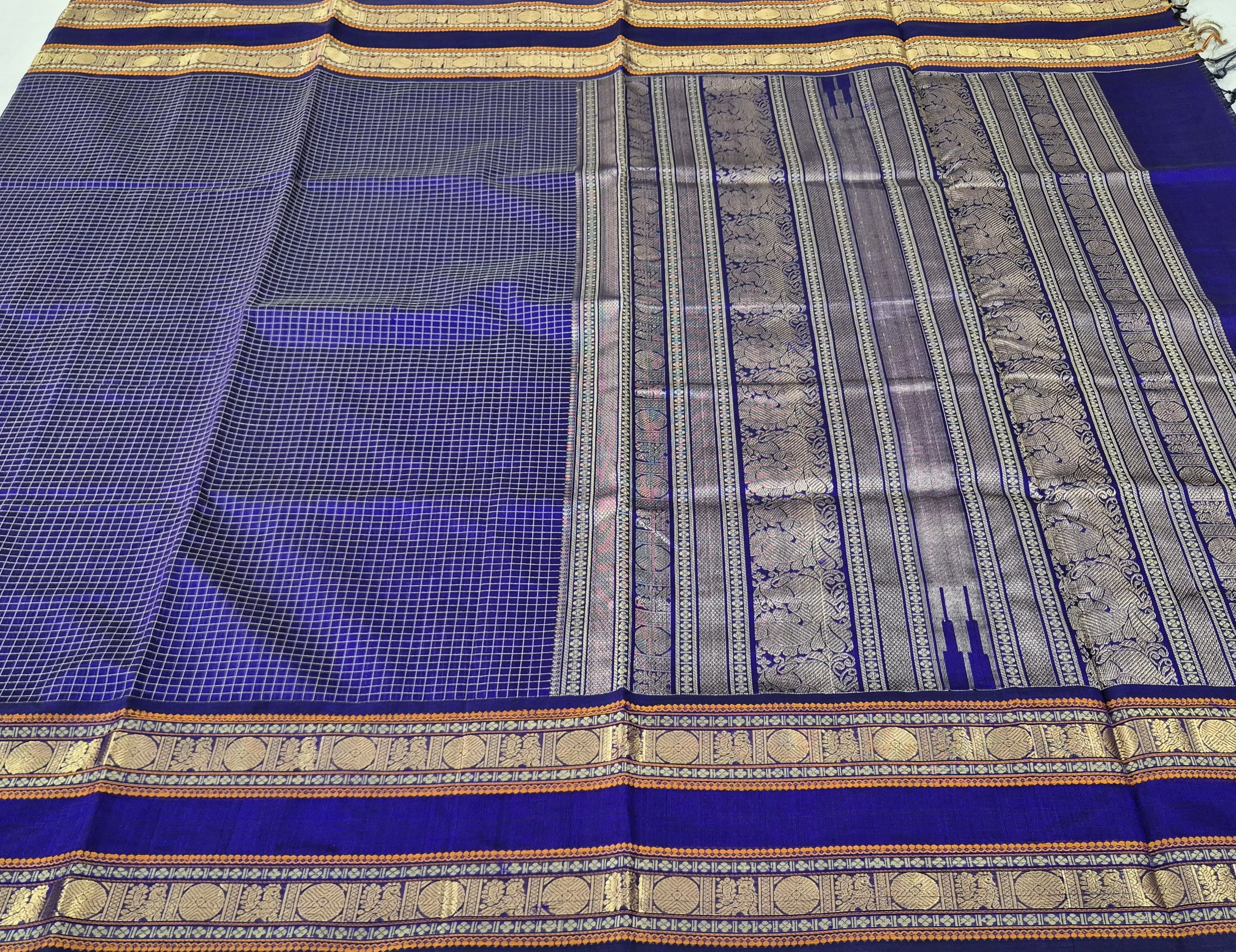 Zari kissed Checked design Silkcotton -BLU