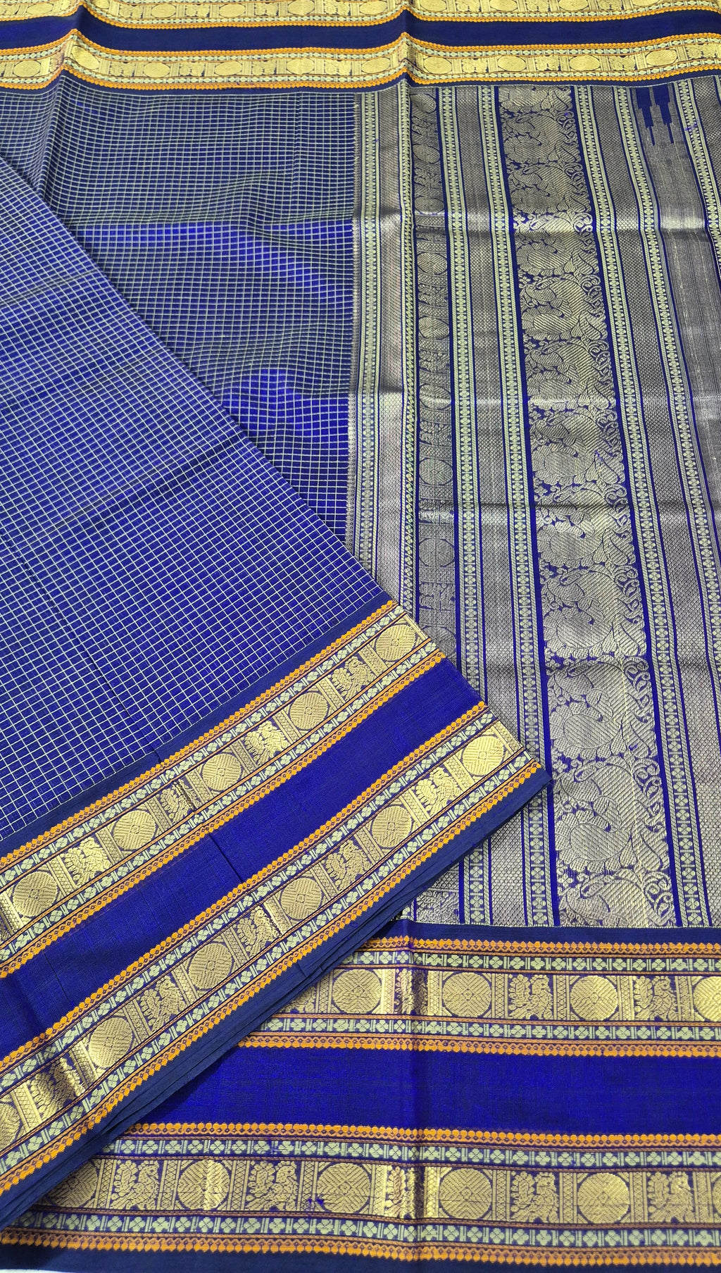 Zari kissed Checked design Silkcotton -BLU