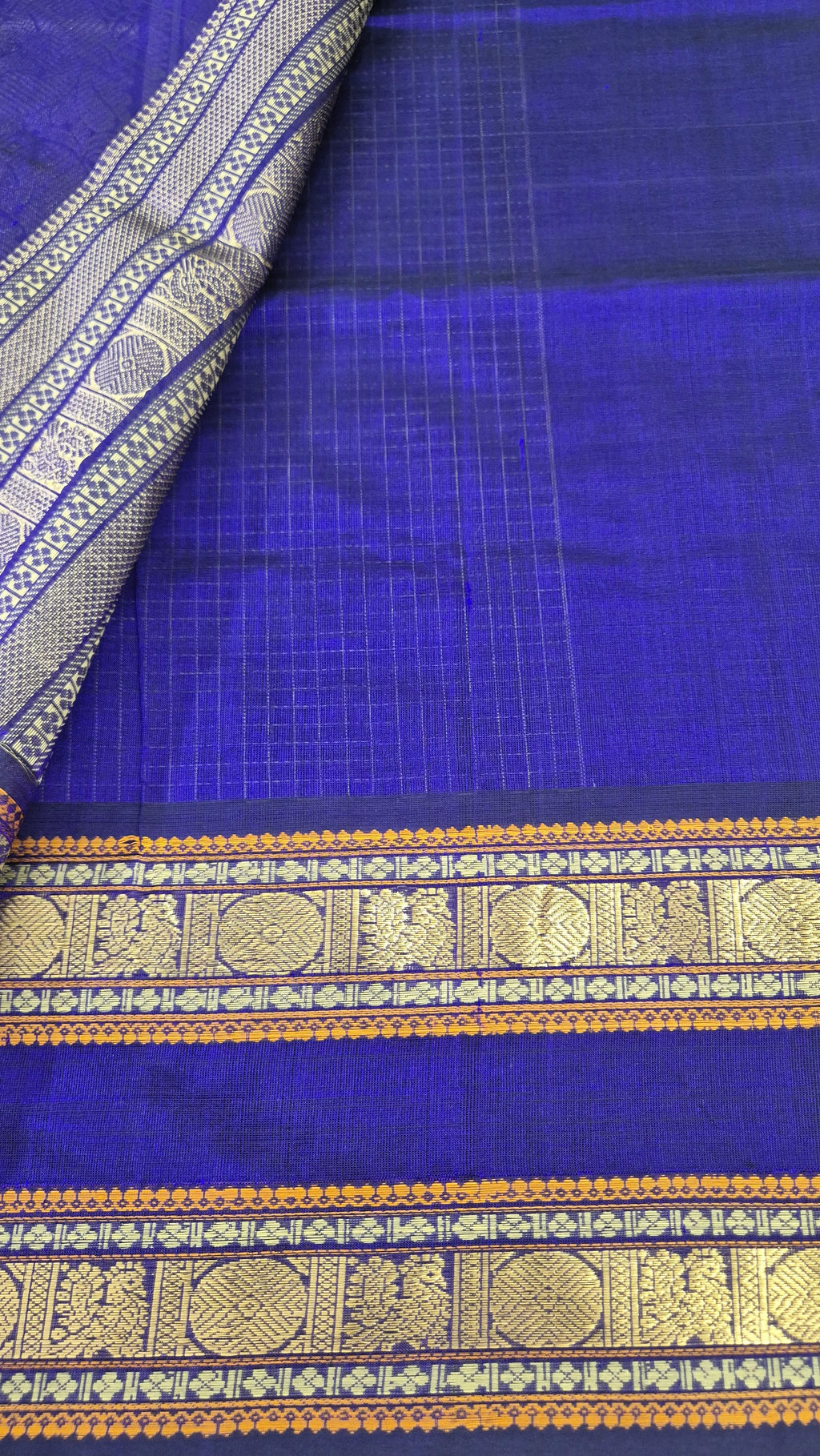 Zari kissed Checked design Silkcotton -BLU