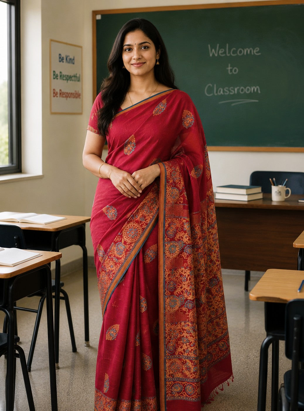 Handloom Cotton saree -RED 99