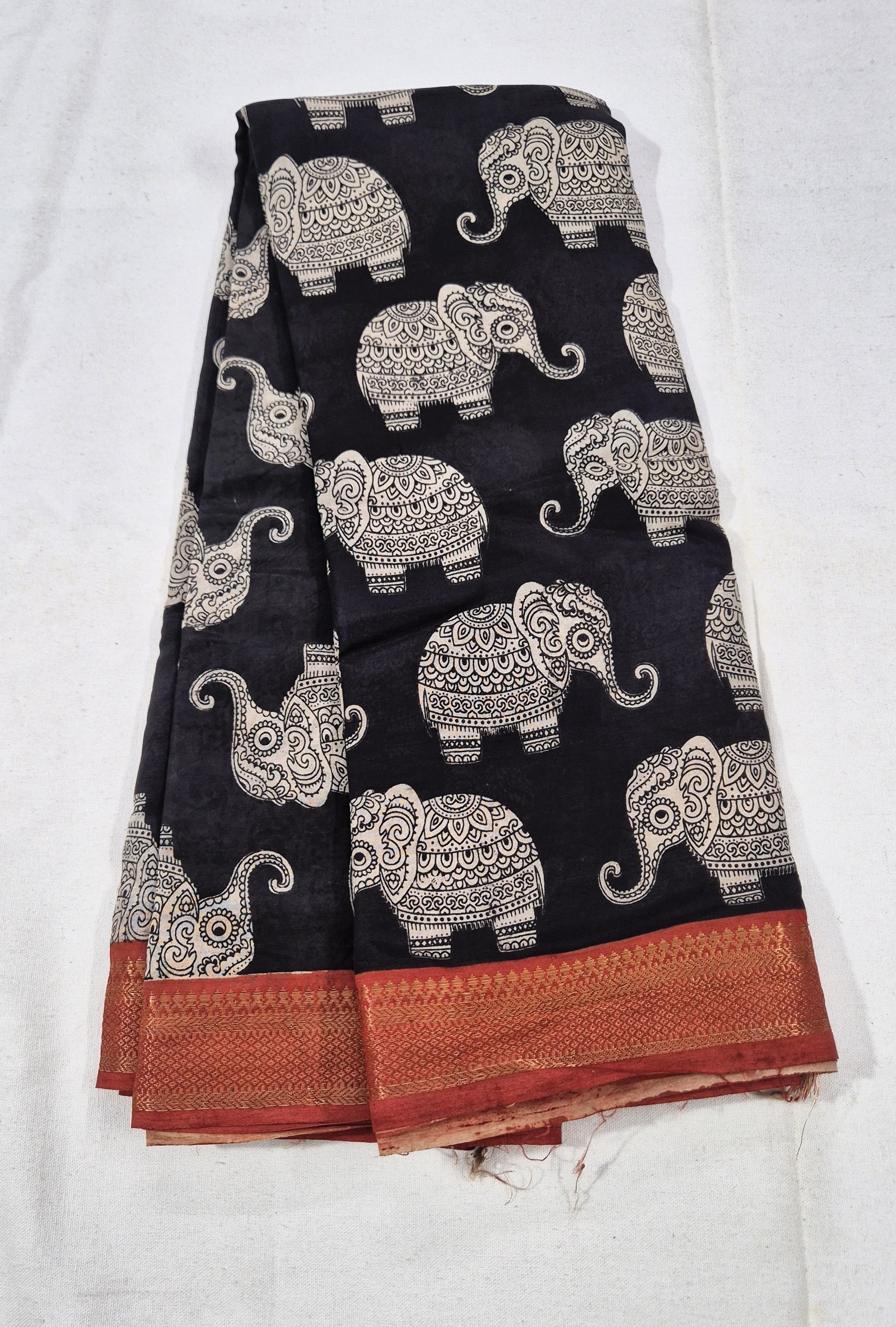 Elephant Printed Kalamkari Silk Saree