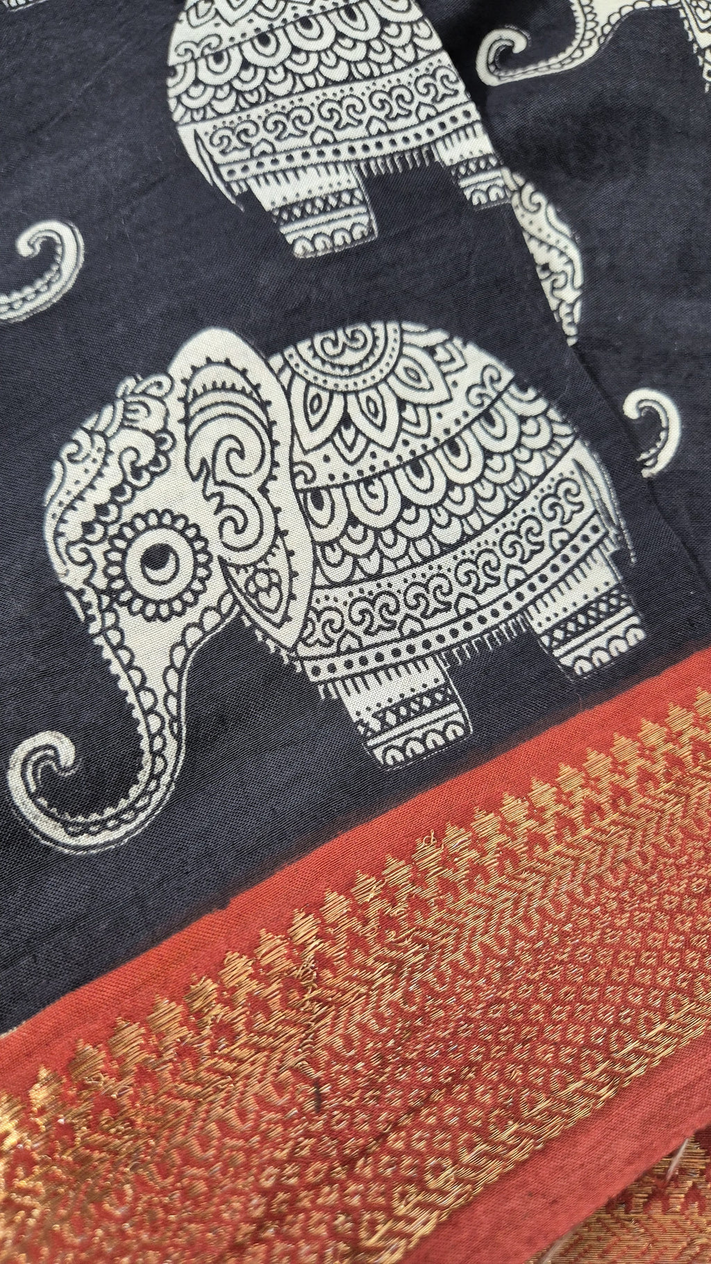 Elephant Printed Kalamkari Silk Saree