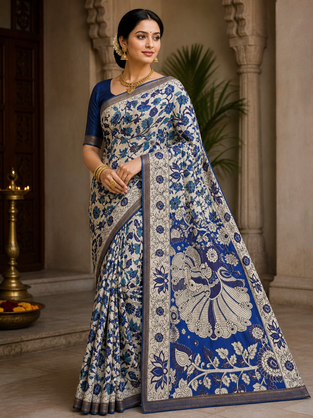Floral design Kalamkari  Silksaree