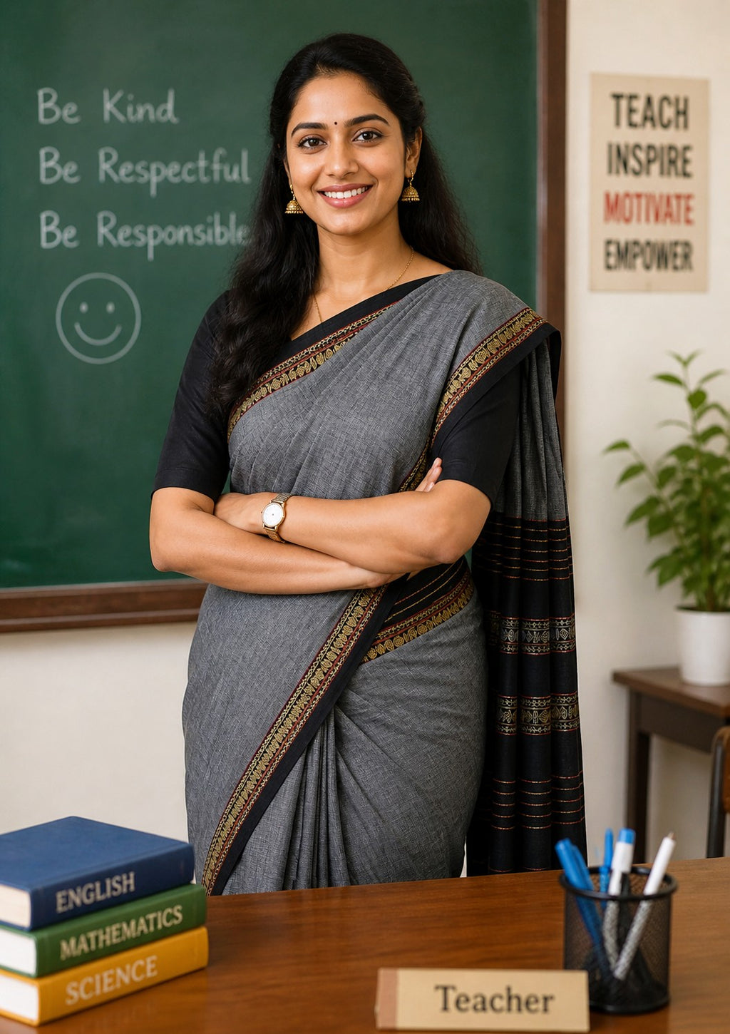 Narayanpet Cotton Saree in Rudraksham Border -GREY
