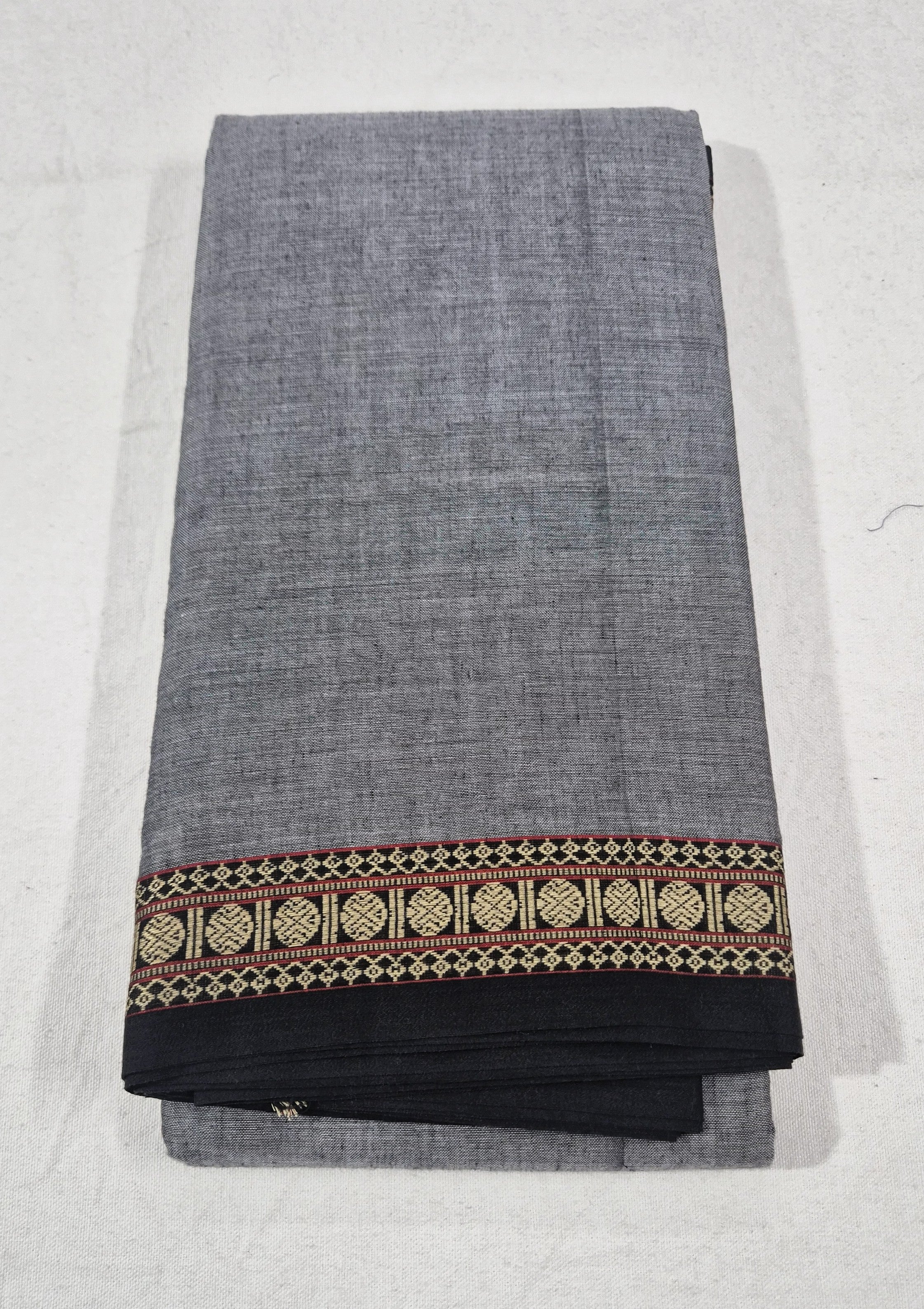 Narayanpet Cotton Saree in Rudraksham Border -GREY