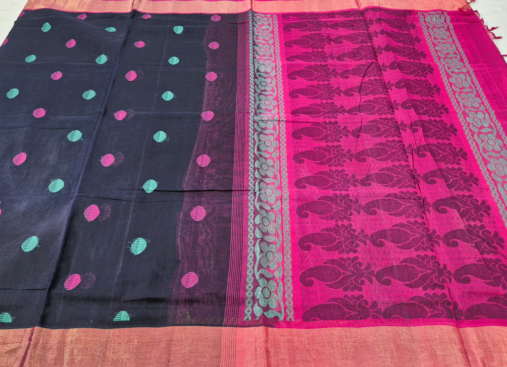 Handloom Polka dot saree -BLK