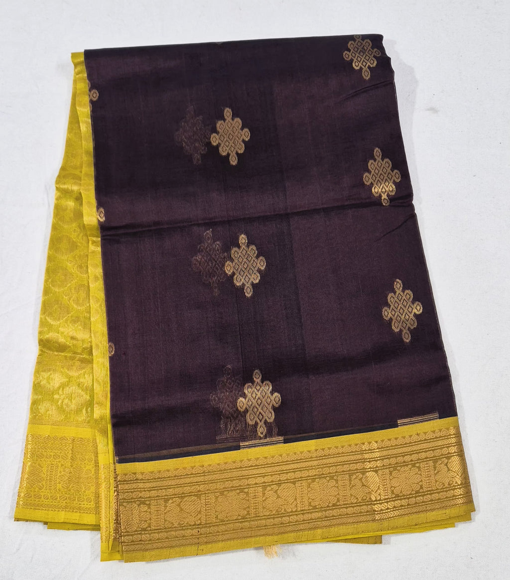 Kolam Weaved Silkcotton Saree -BRWN