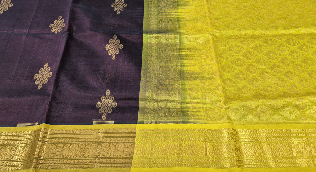 Kolam Weaved Silkcotton Saree -BRWN