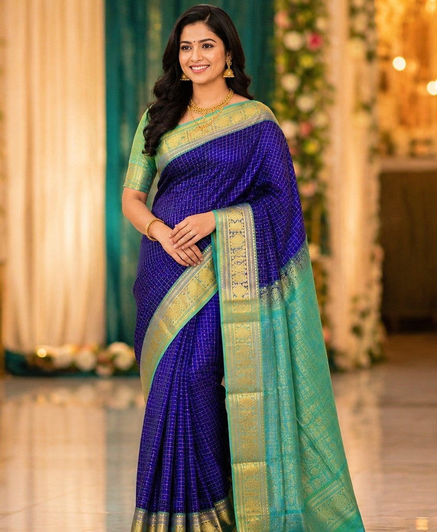 Royal Blue Lakshadeepam Silkcotton Saree