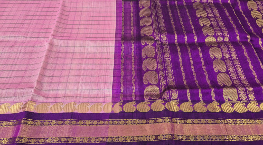 Korvai Silkcotton Checked saree -Pink