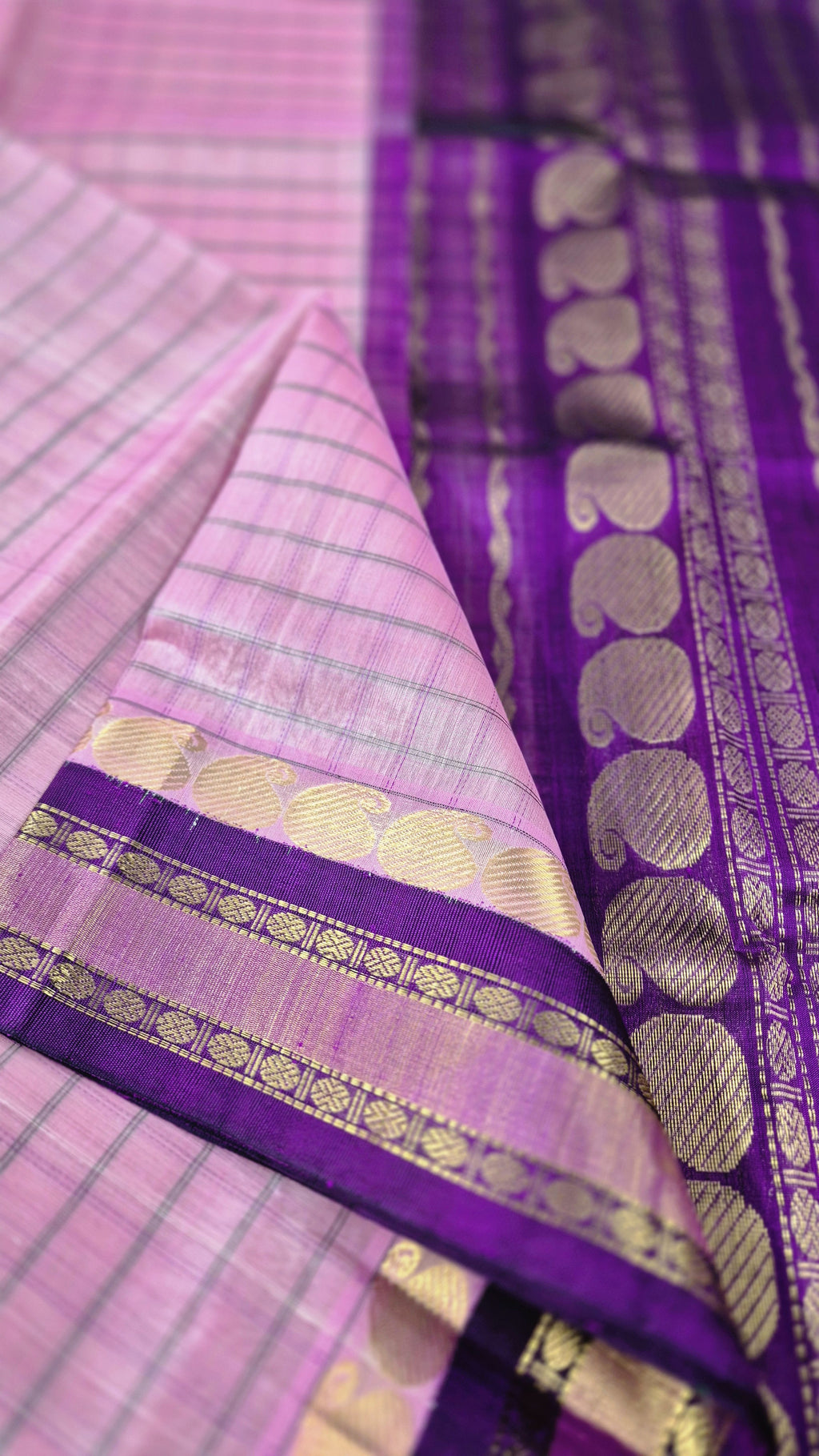 Korvai Silkcotton Checked saree -Pink