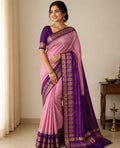 Korvai Silkcotton Checked saree -Pink