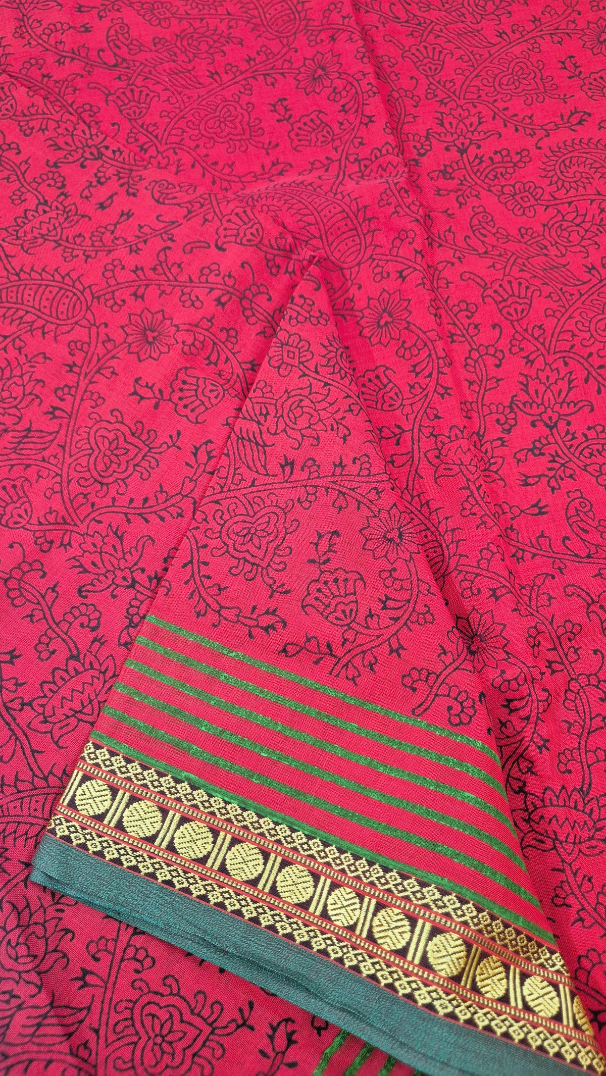 Narayanpet Cotton handblockprinted saree -Red