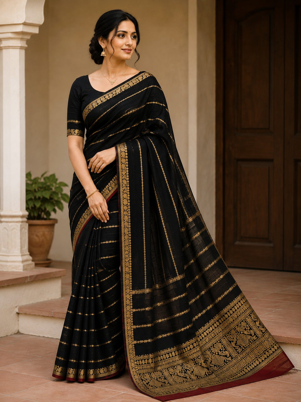 Narayanpet Stripe pattern Saree -BLK
