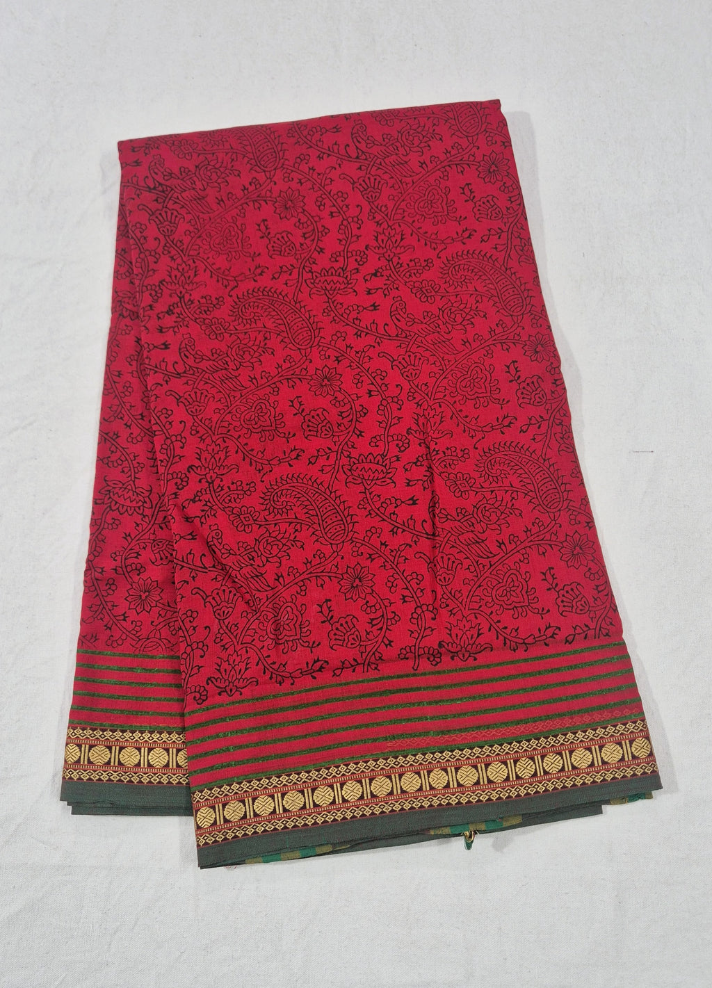 Narayanpet Cotton handblockprinted saree -Red