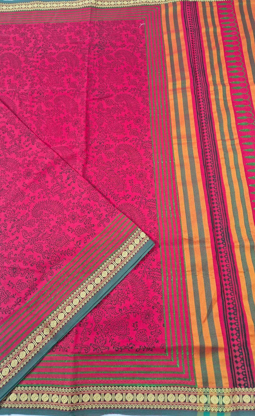 Narayanpet Cotton handblockprinted saree -Red