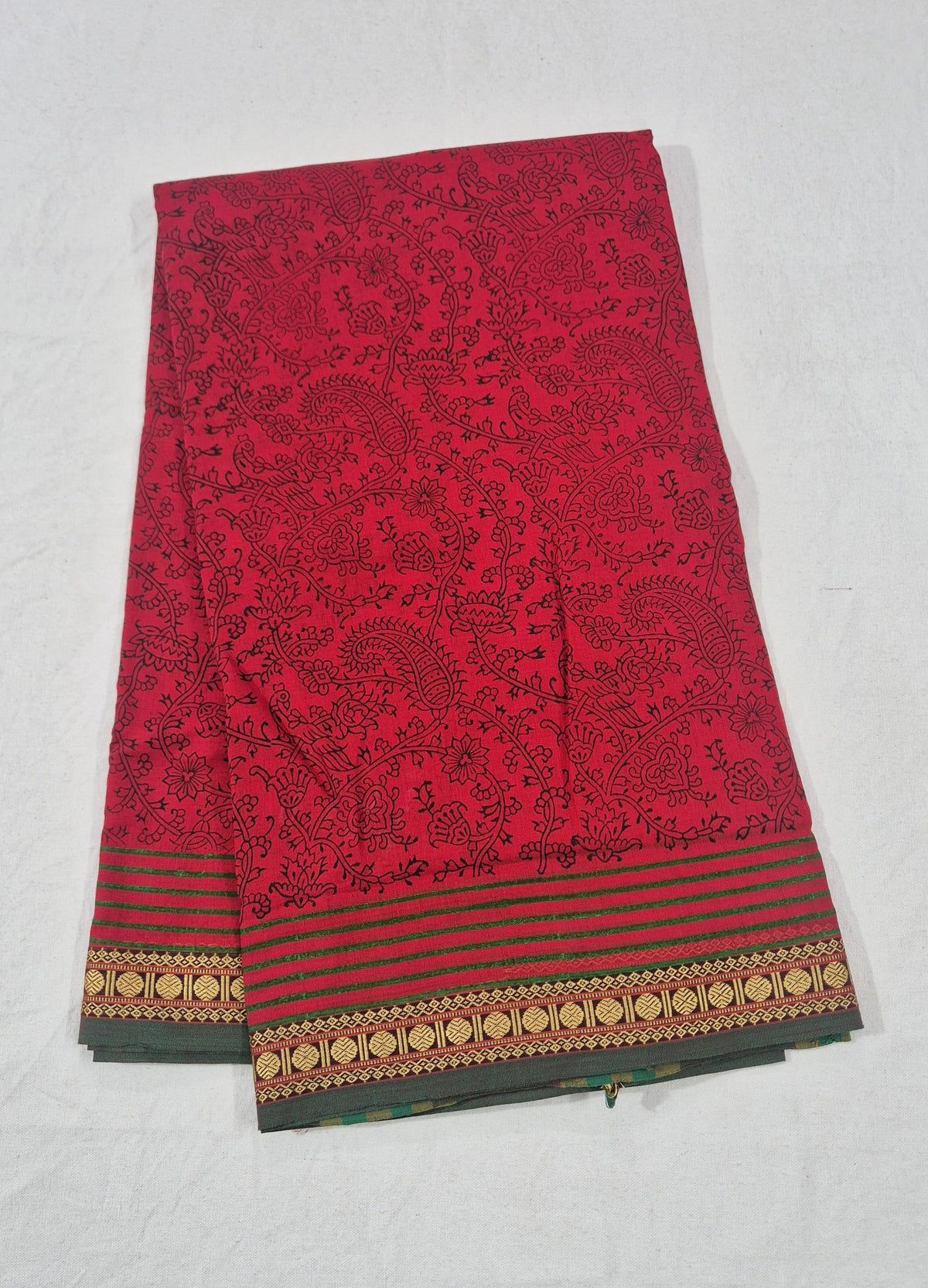 Narayanpet Cotton handblockprinted saree -Red