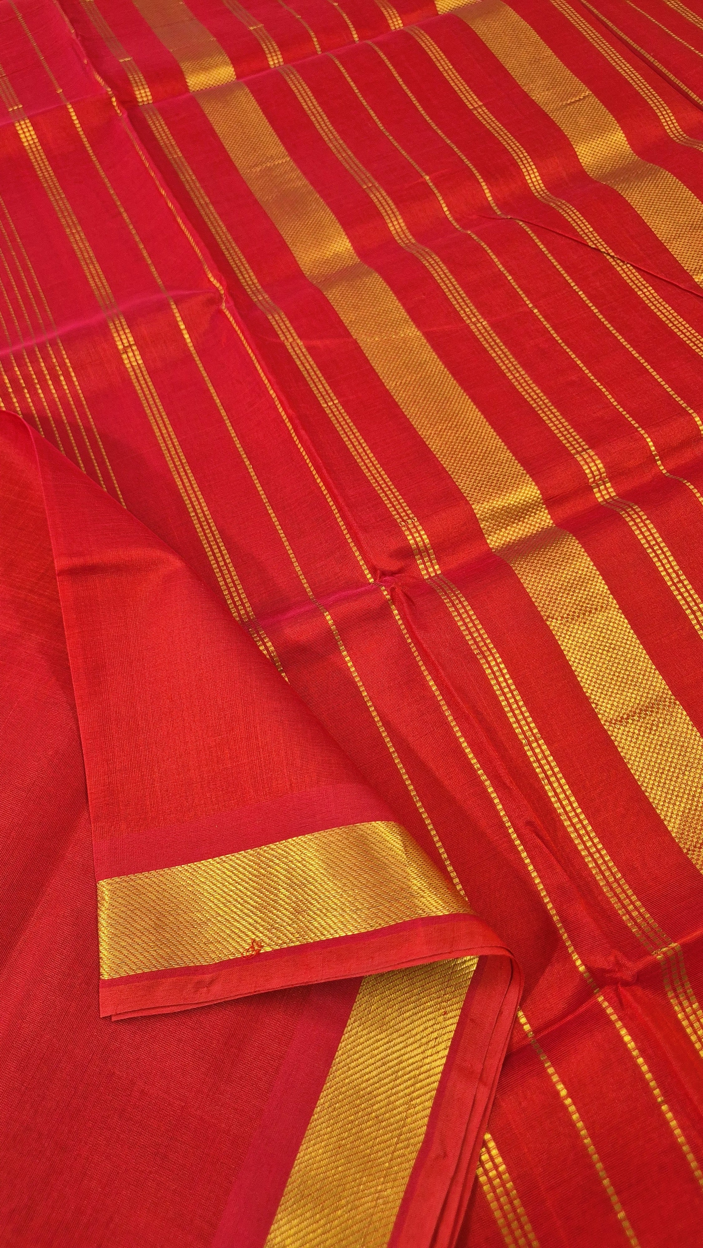 Small border Plain silkcotton saree -Red