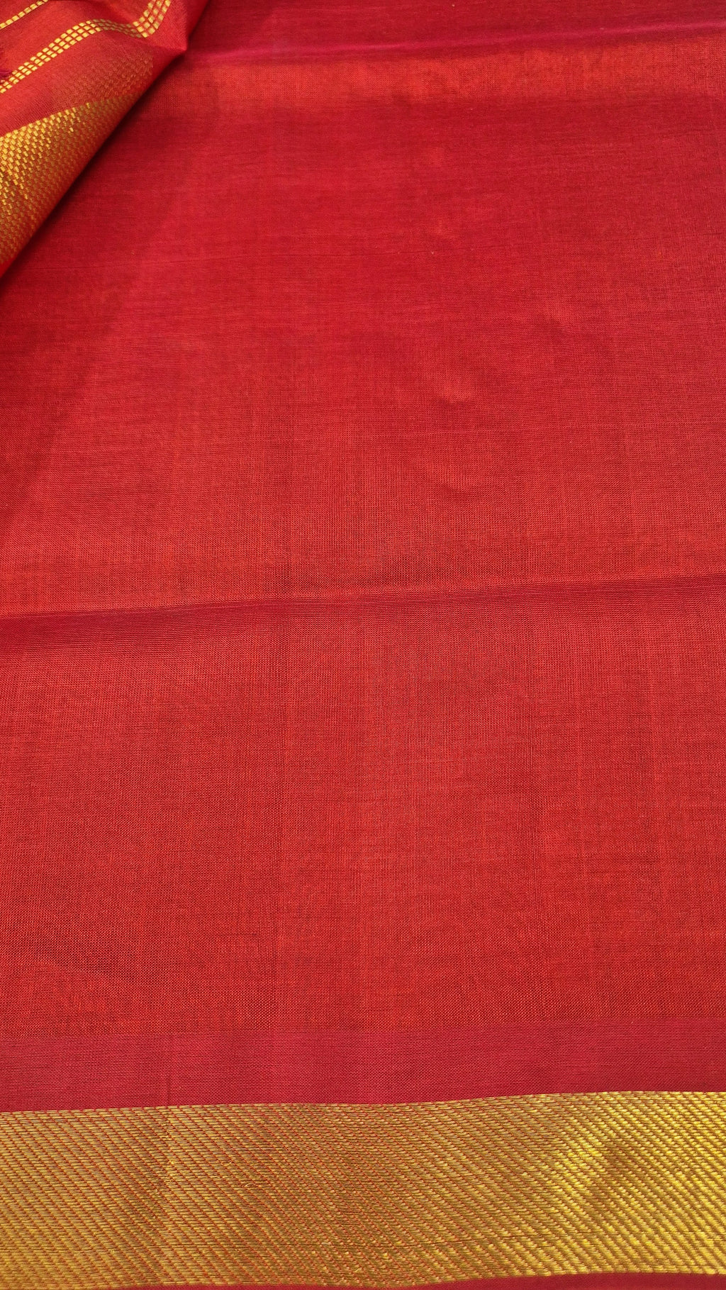 Small border Plain silkcotton saree -Red