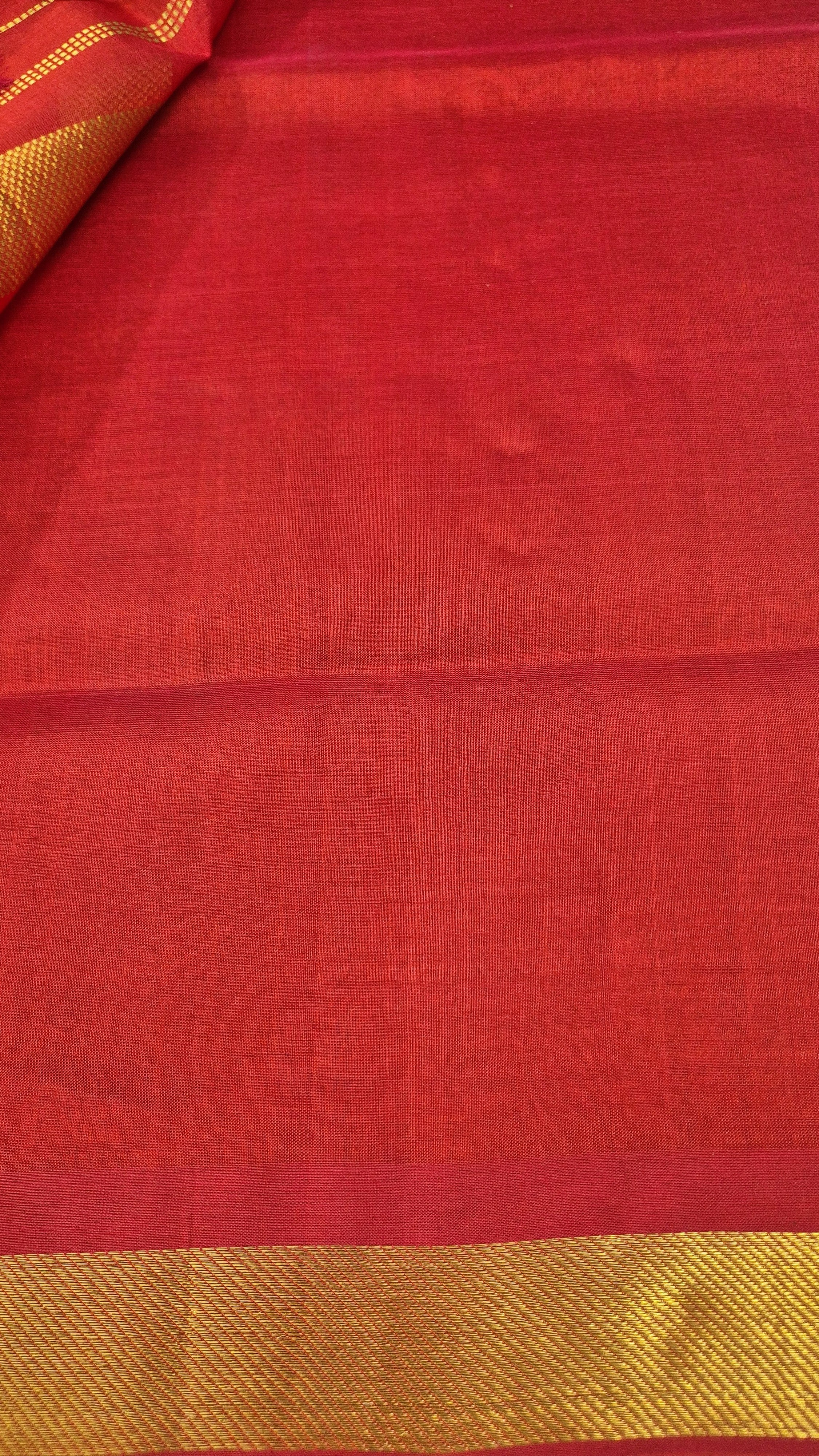 Small border Plain silkcotton saree -Red