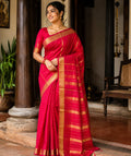 Small border Plain silkcotton saree -Red
