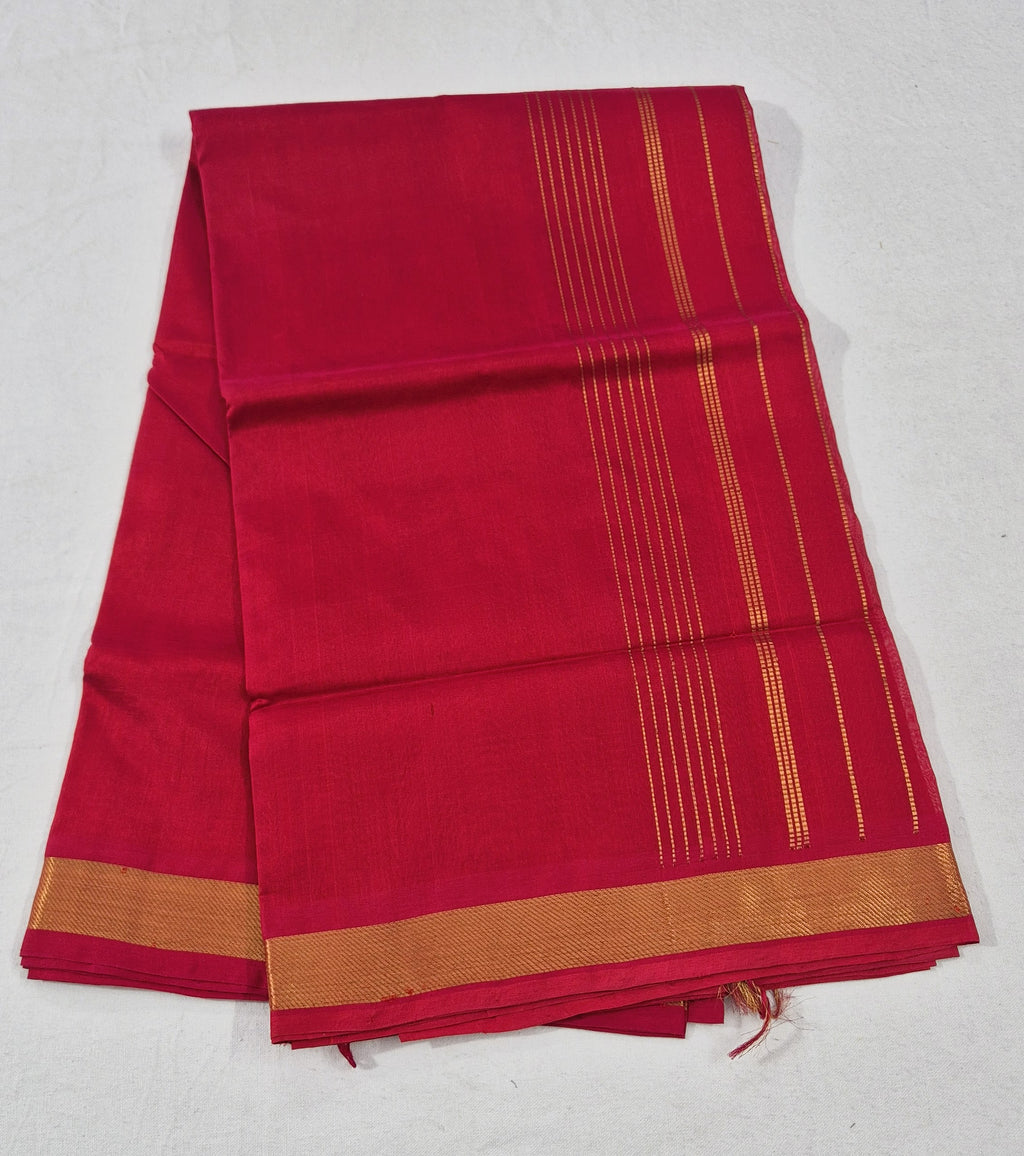 Small border Plain silkcotton saree -Red
