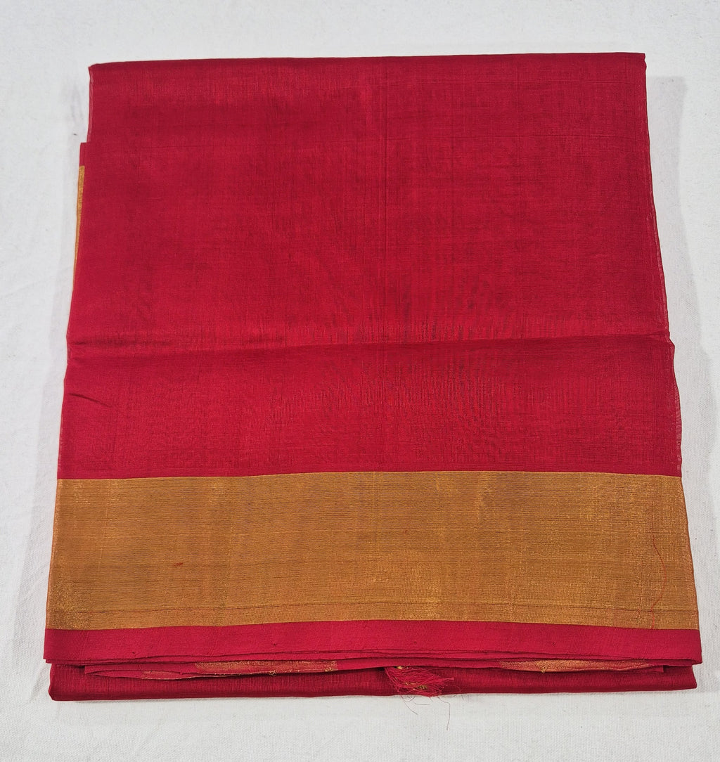 Tissue Zari border Silkcotton Saree -Red