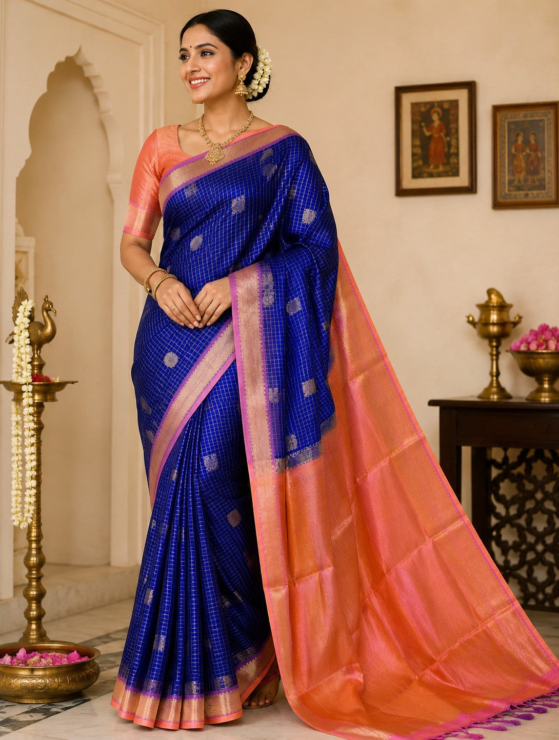 Zari Kattam in Mayil chakram design  Silkcotton Saree
