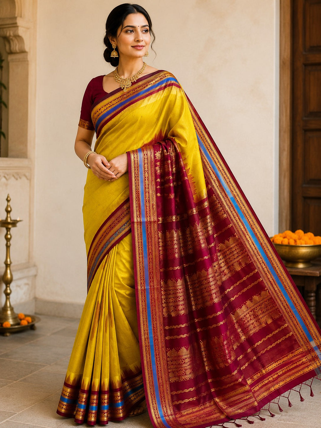 Korvai Silkcotton in diamond butta